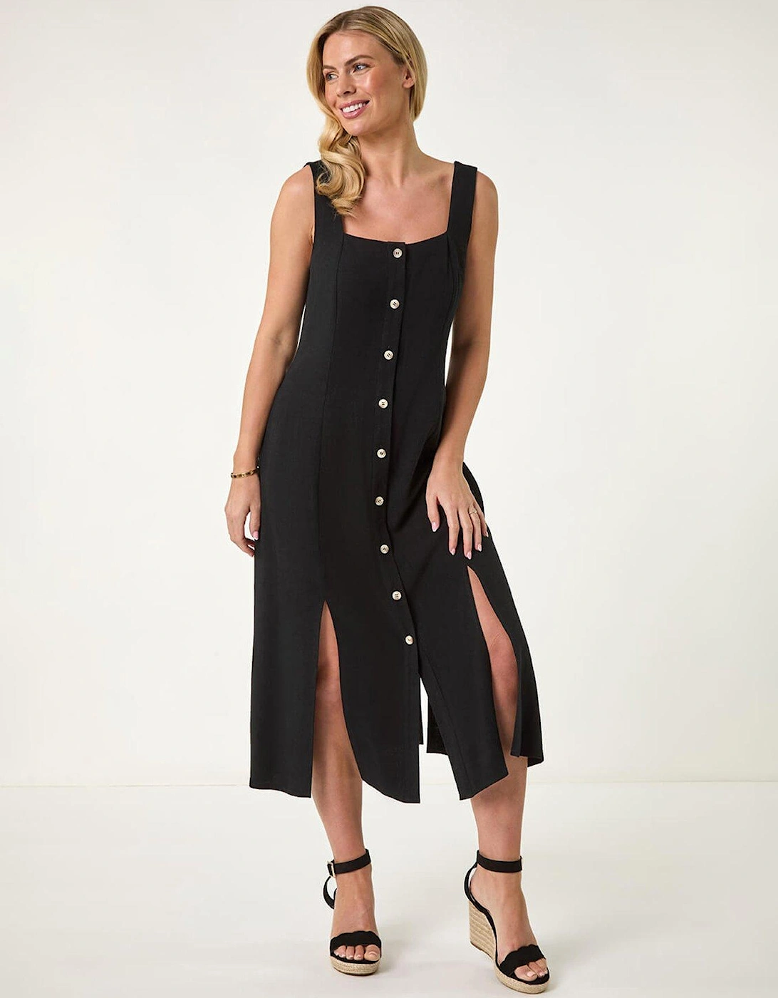 Petite Square Neck Buttoned Midi Dress, 2 of 1