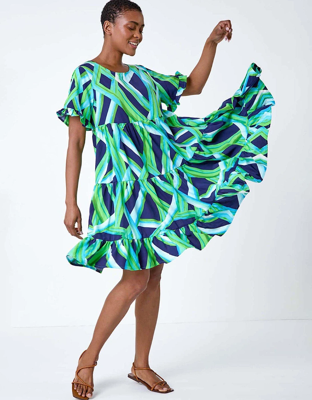 Abstract Print Tiered Smock Dress, 2 of 1