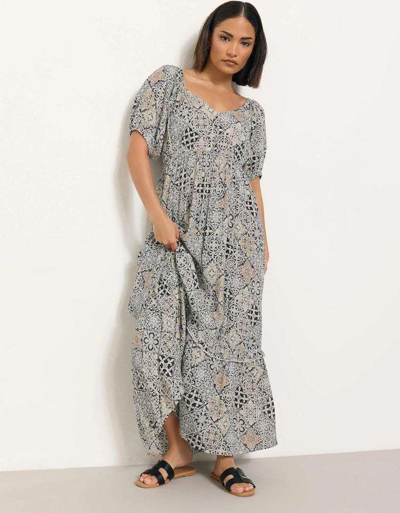 Petite Mono Tile Print Dress - Black