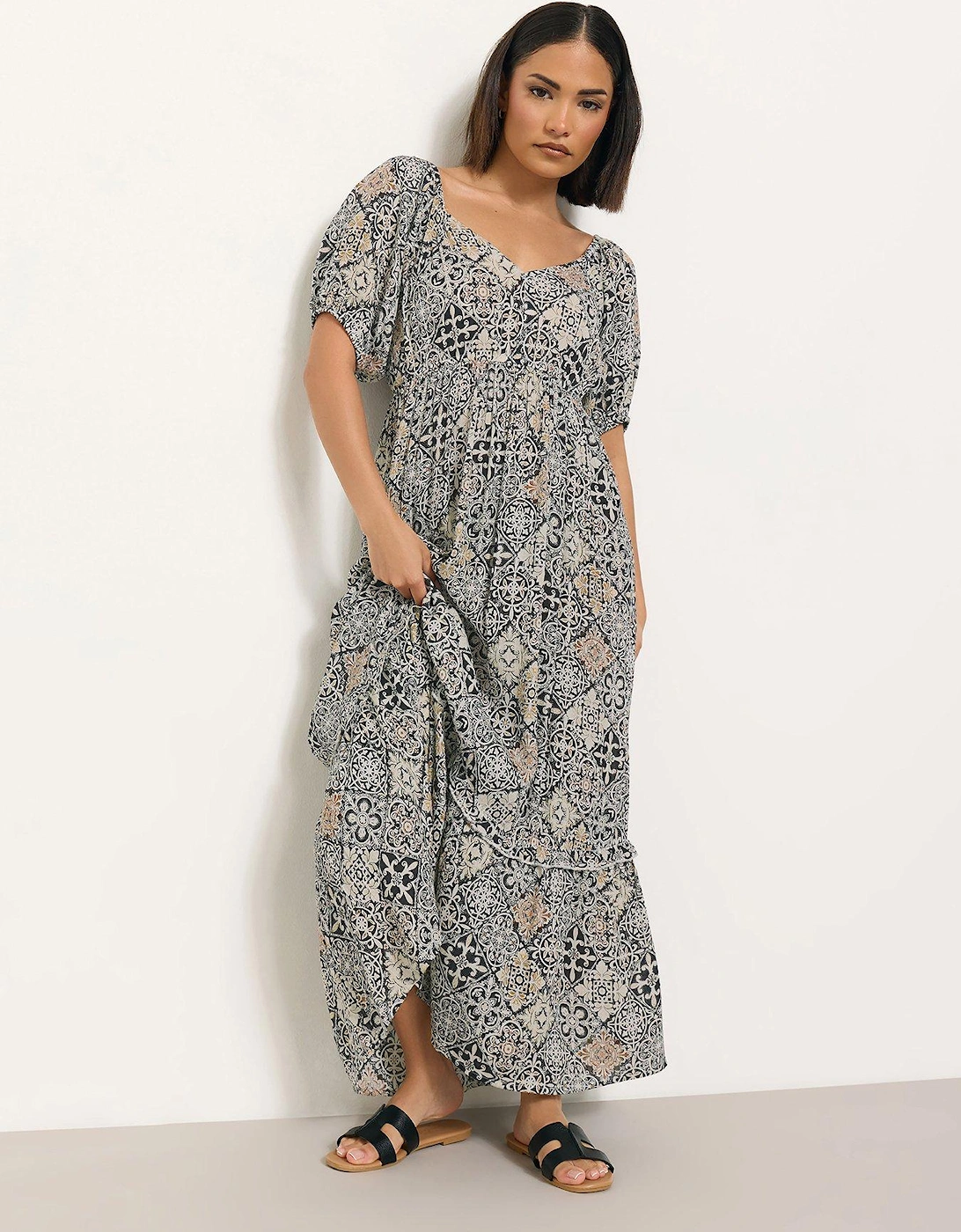 Petite Mono Tile Print Dress - Black, 2 of 1