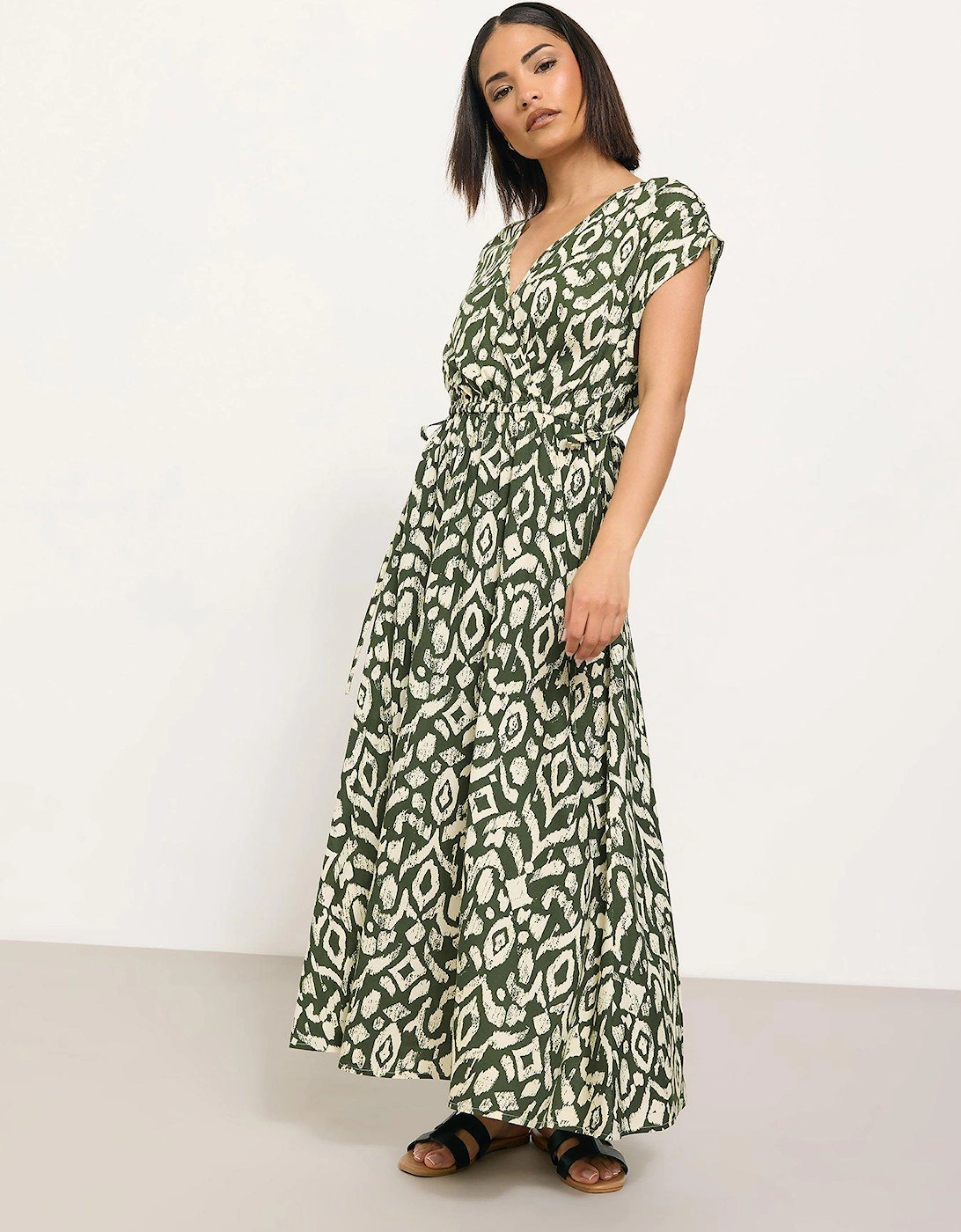 Petite Abstract Wrap Front And Back Dress - Green, 2 of 1