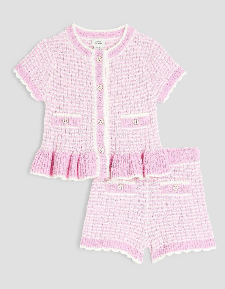 Girl Boucle Peplum Knit Set - Pink