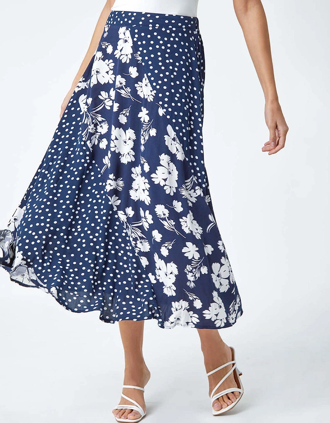 Mixed Floral Spot Print A Line Midi Skirt, 2 of 1