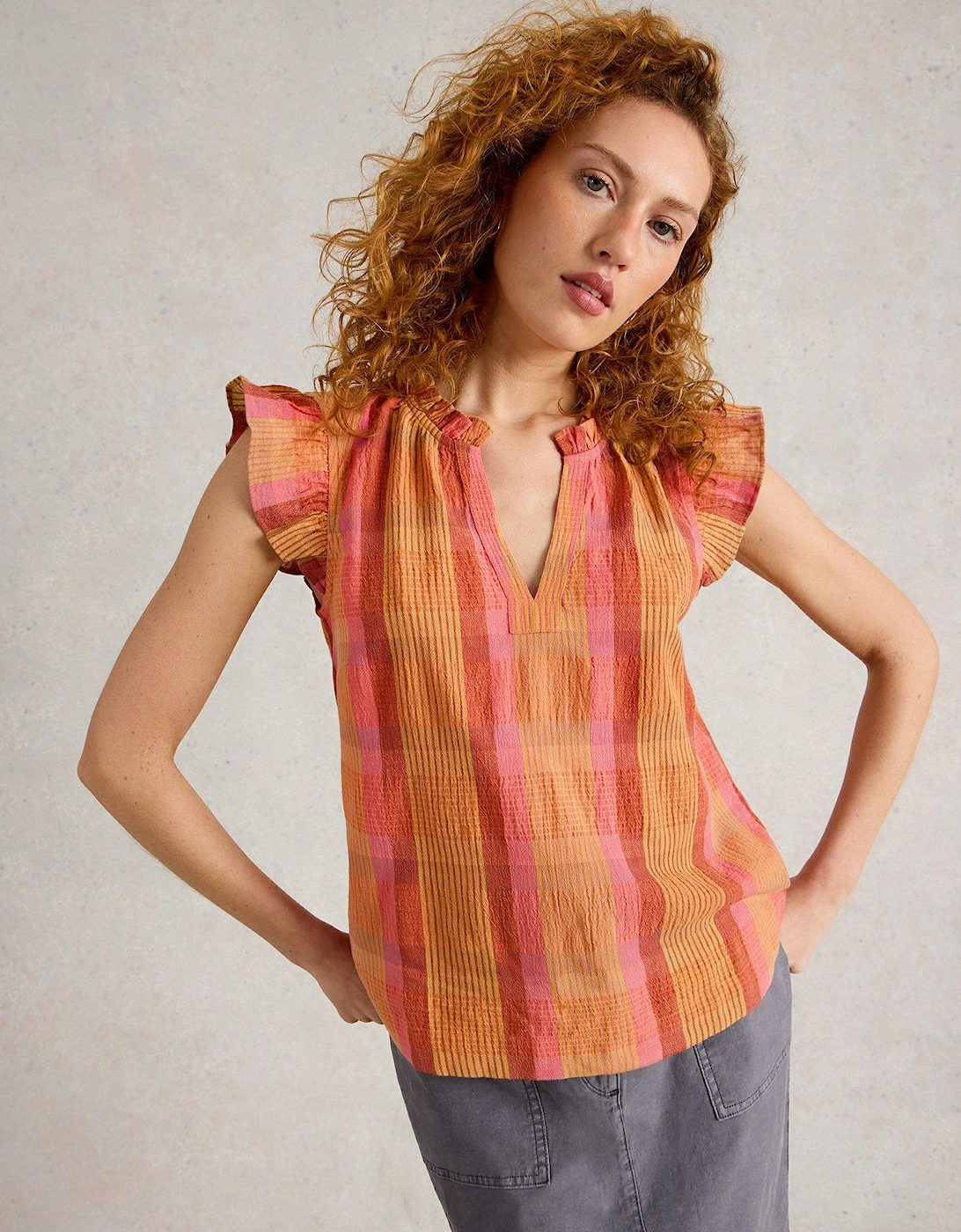 Rosie Check Cotton Vest - Pink, 2 of 1