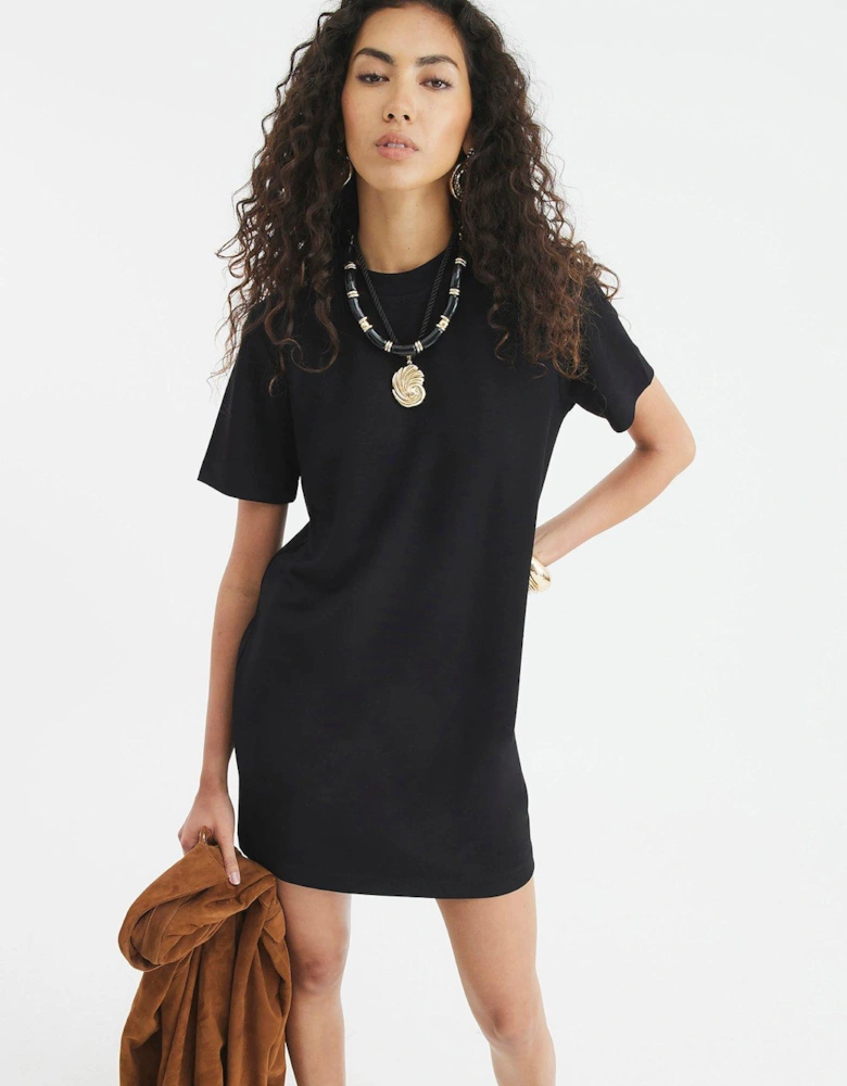 Short Sleeve Clean Mini Dress - Black