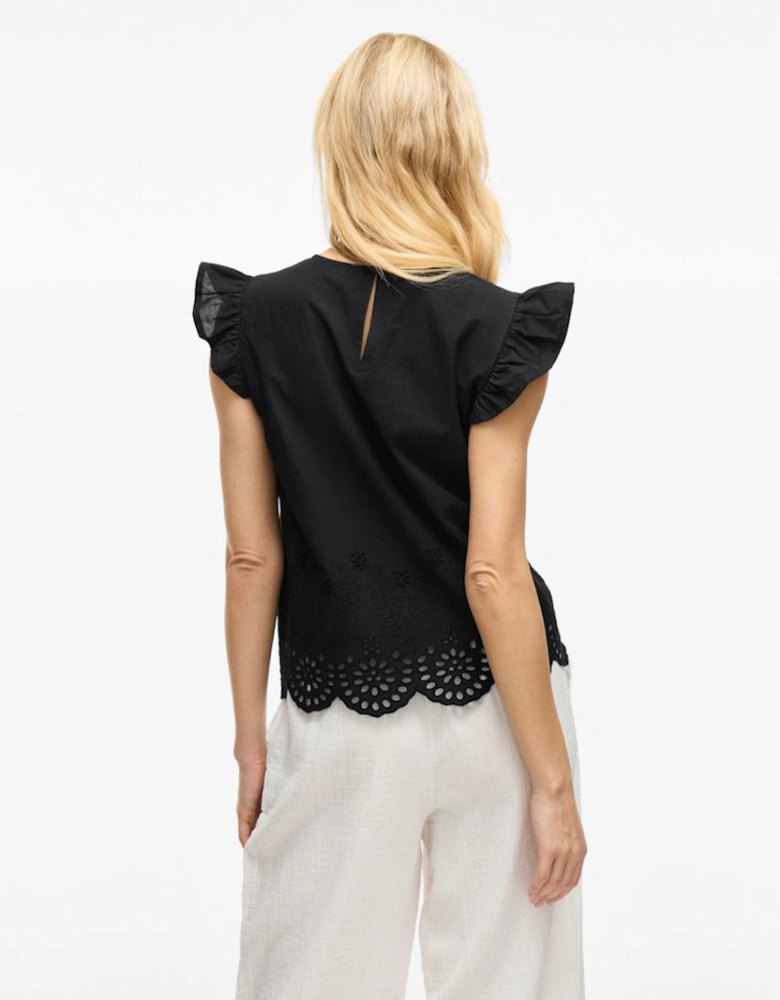 Women's Hortensa O-Neck Frill Top Black Beauty
