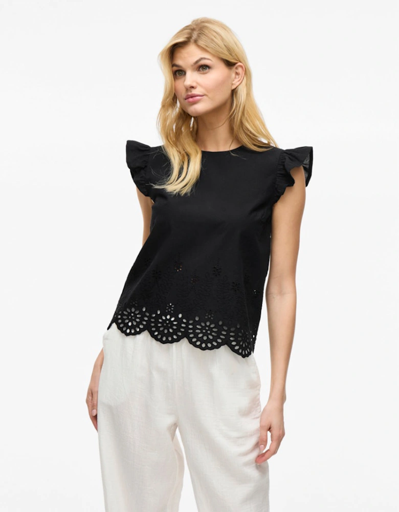 Women's Hortensa O-Neck Frill Top Black Beauty