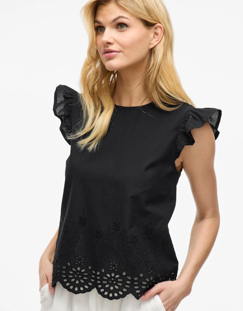 Women's Hortensa O-Neck Frill Top Black Beauty