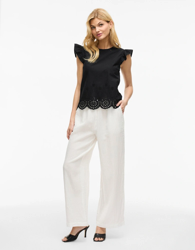 Women's Hortensa O-Neck Frill Top Black Beauty