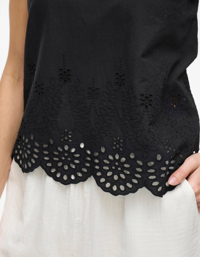 Women's Hortensa O-Neck Frill Top Black Beauty