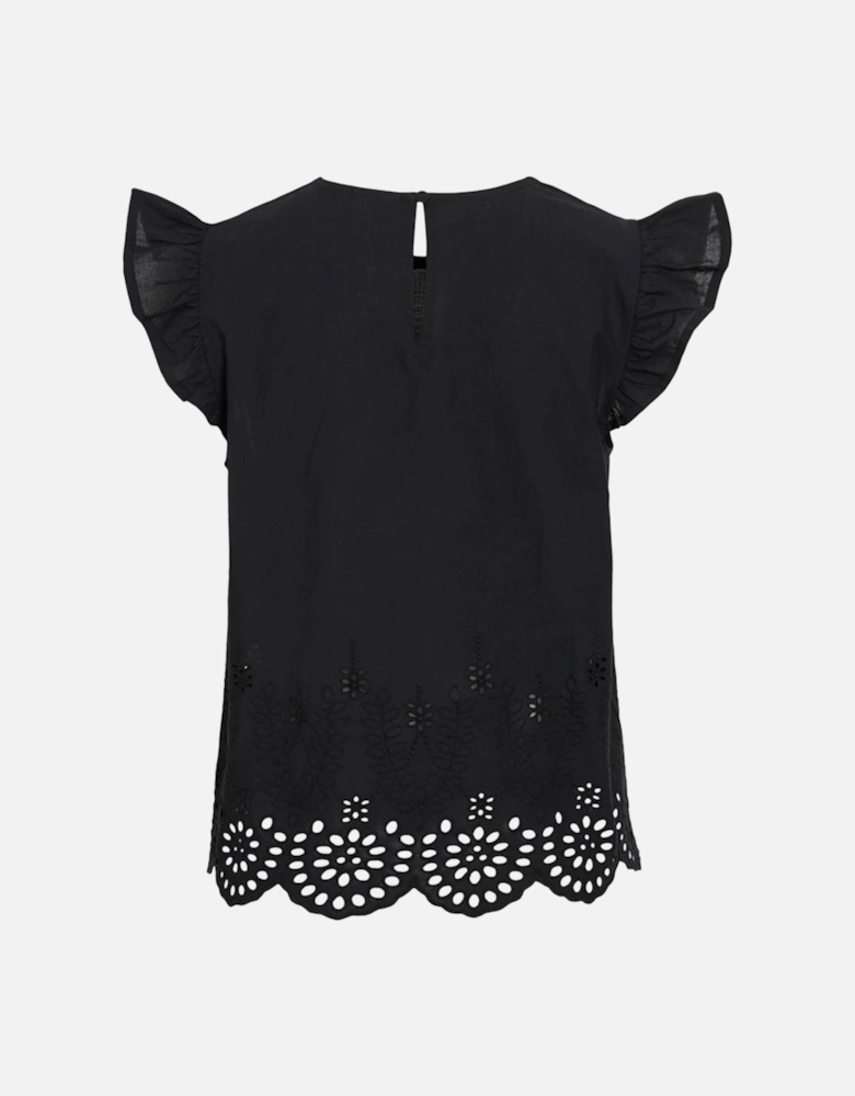 Women's Hortensa O-Neck Frill Top Black Beauty