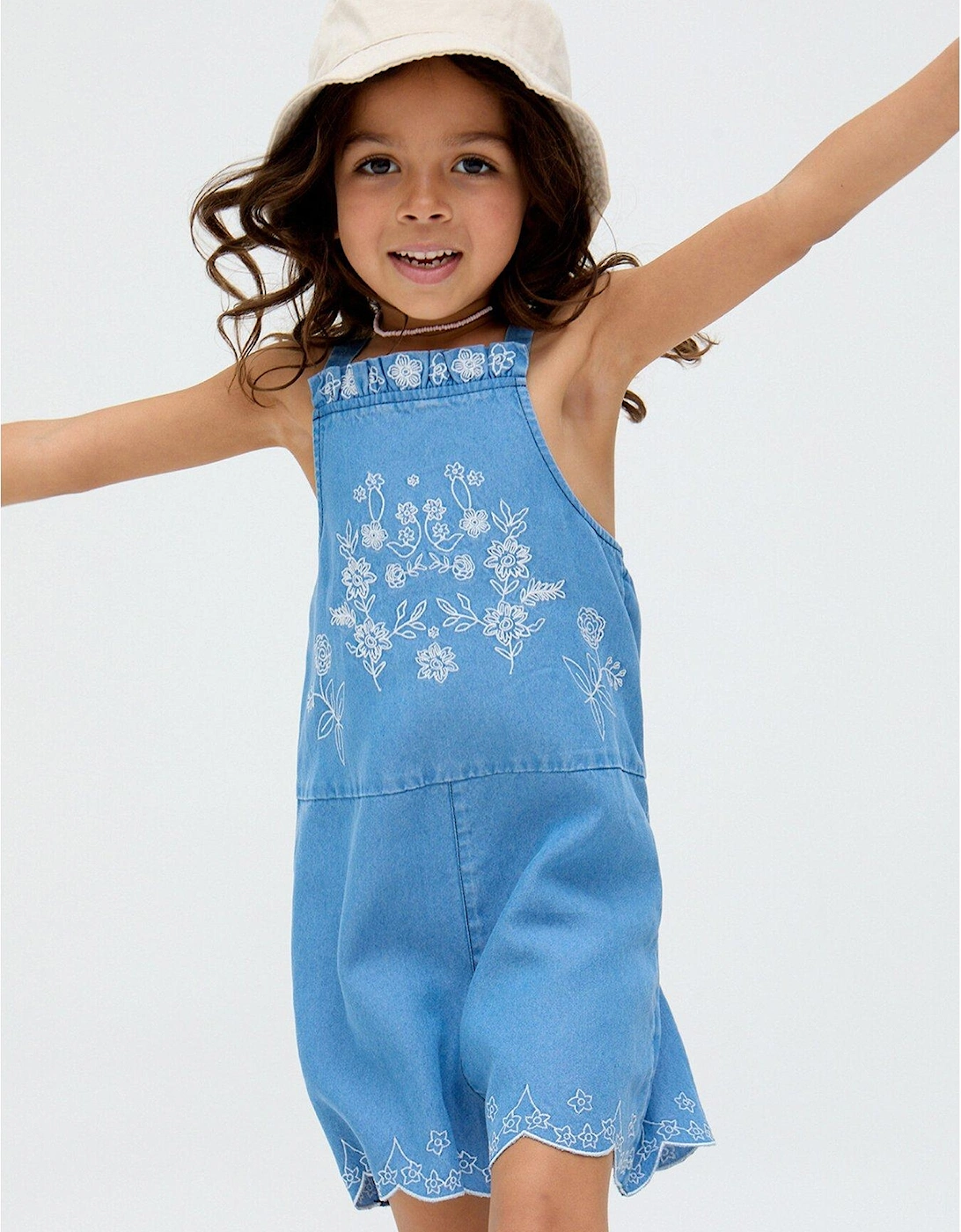 Girls Rachel Embroidered Romper - Light Blue, 2 of 1
