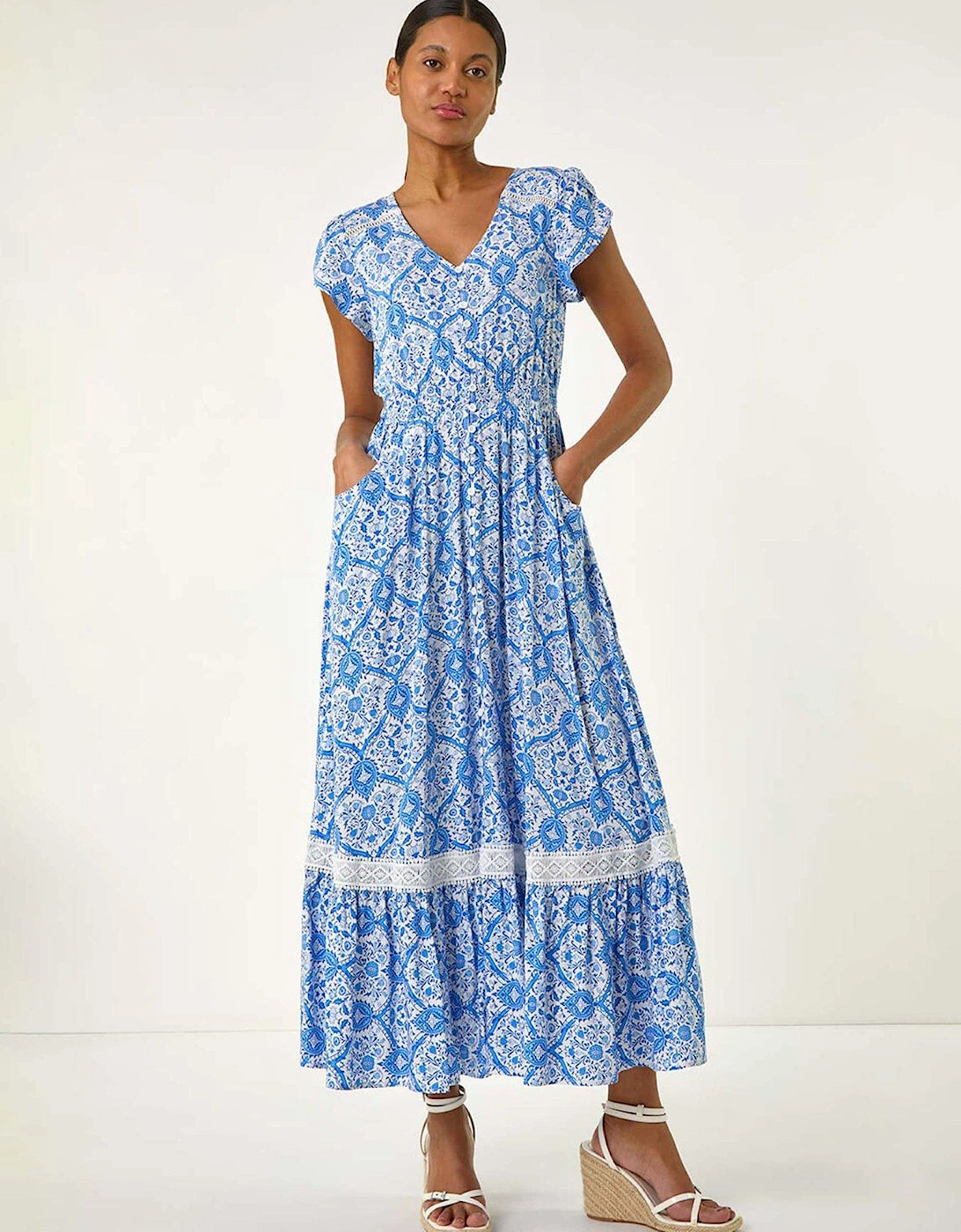 Tile Print Shirred Waist Maxi Dress - Blue, 2 of 1