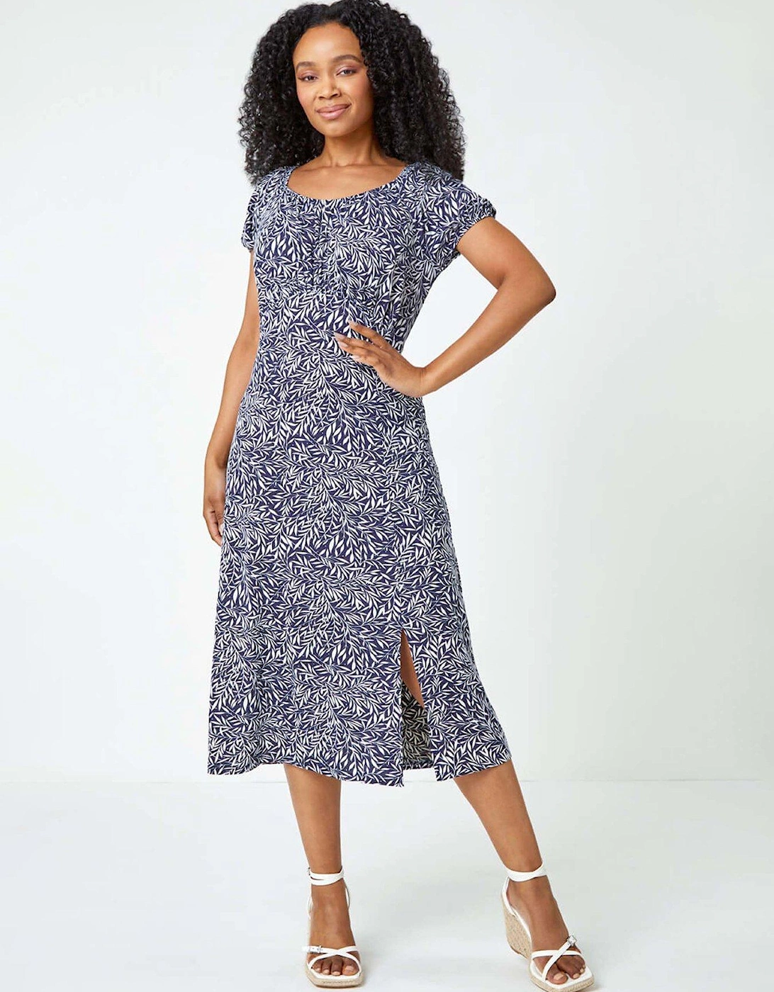 Petite Leaf Print Midi Stretch Dress, 2 of 1