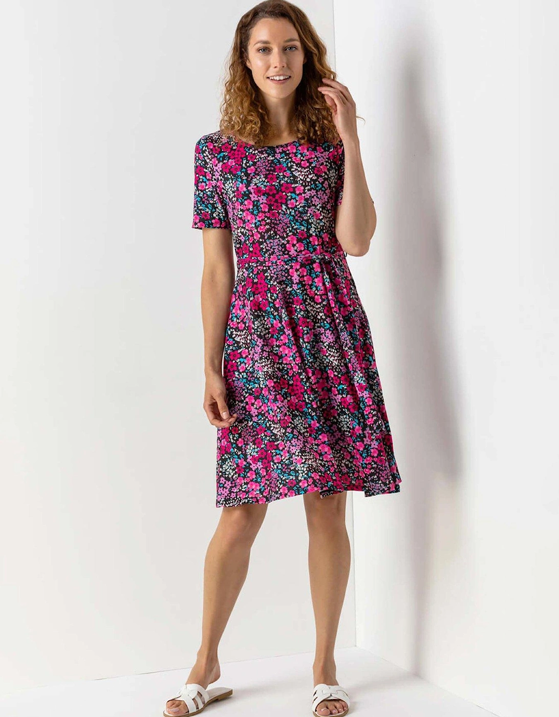 Floral Print Belted Skater Dress, 2 of 1