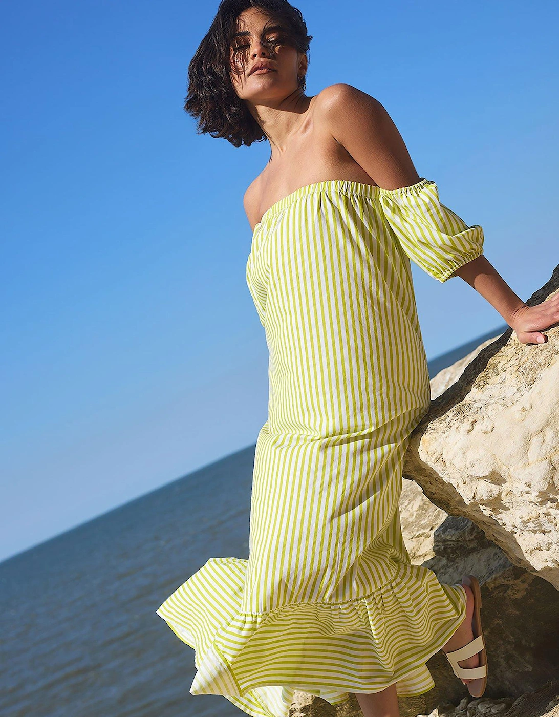 Petite Bardot Sea Leaf Maxi Dress - Green, 2 of 1