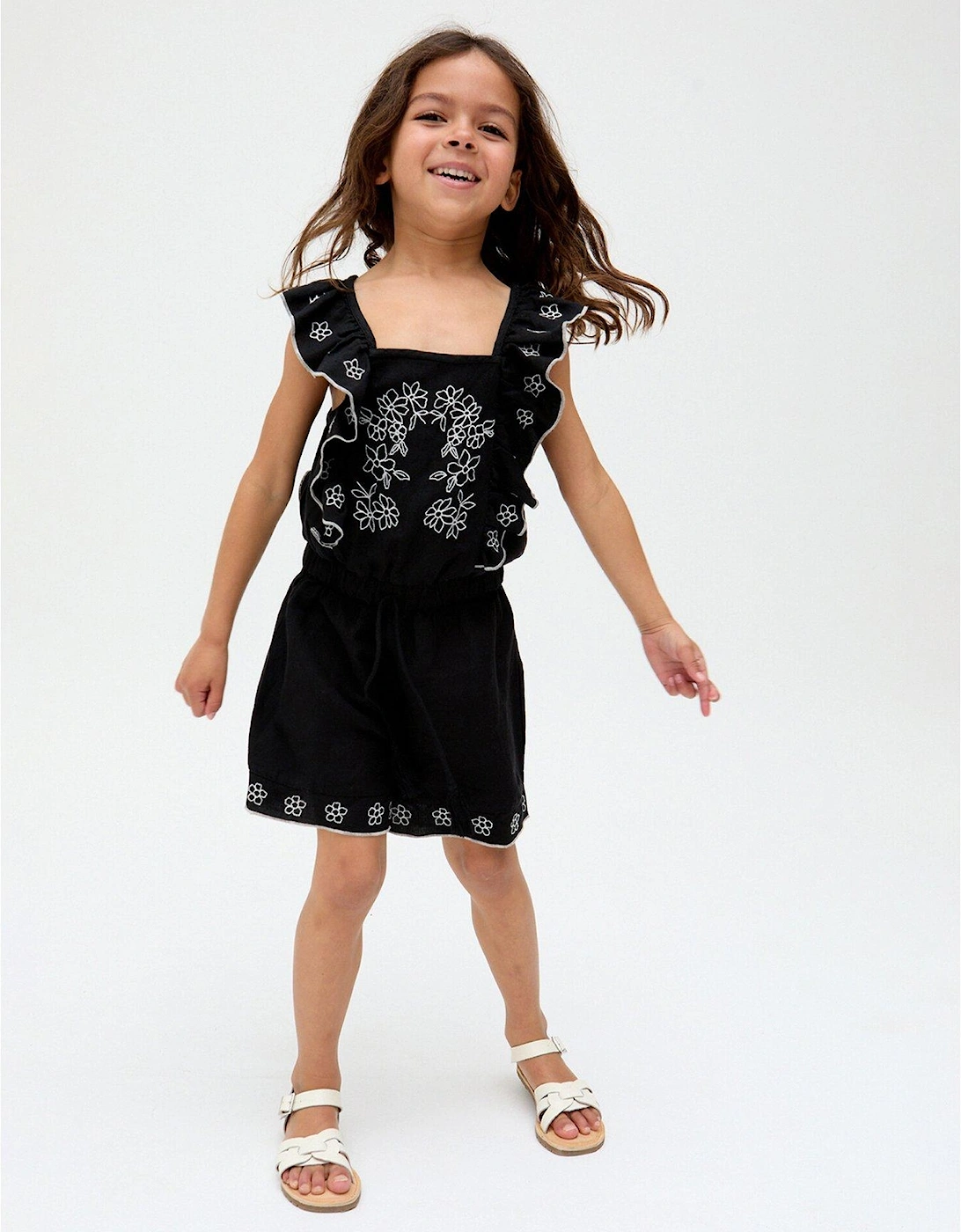 Girls Philo Placement Embroidered Playsuit - Black, 2 of 1