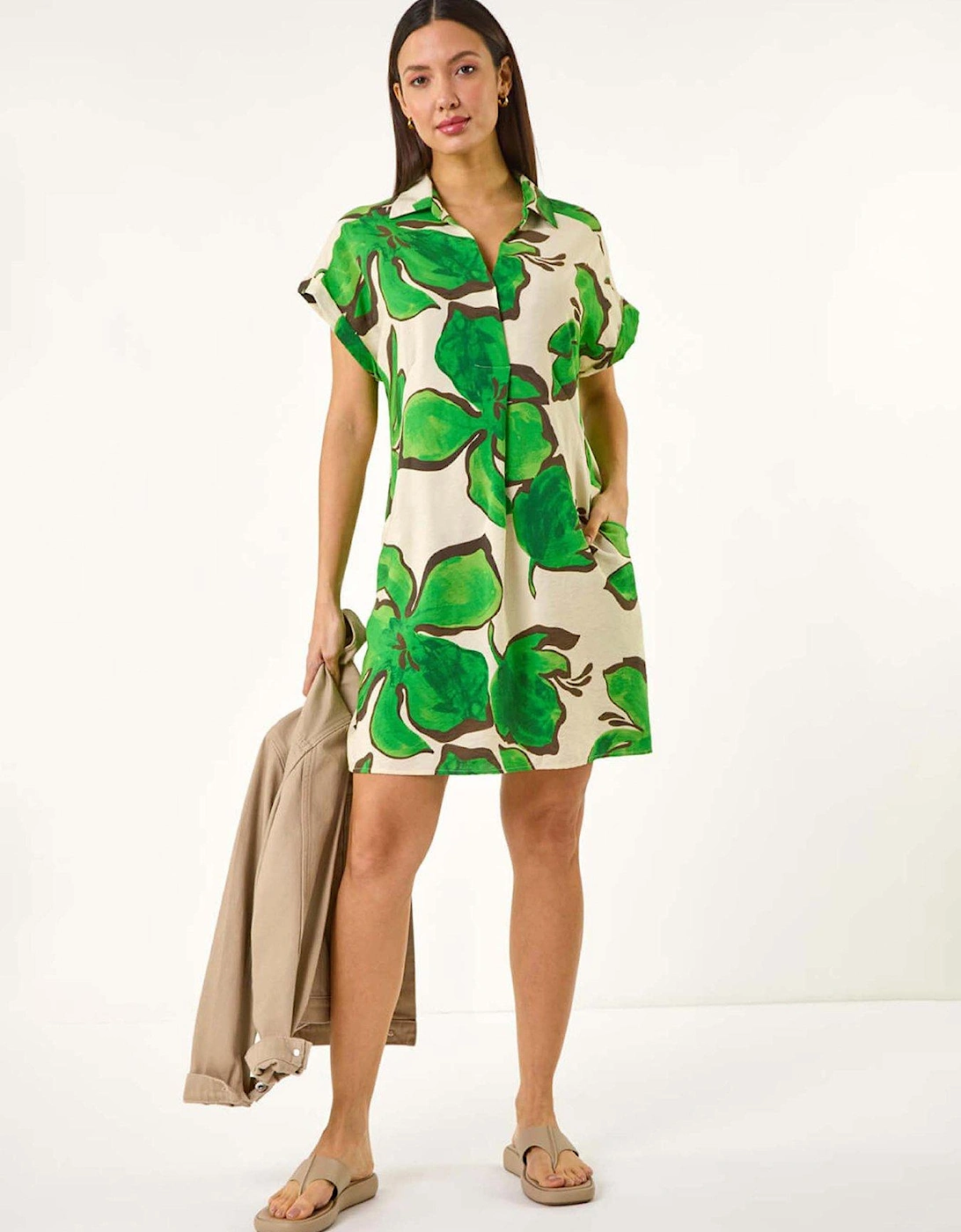 Leaf Print Cocoon Shift Dress - Green, 2 of 1