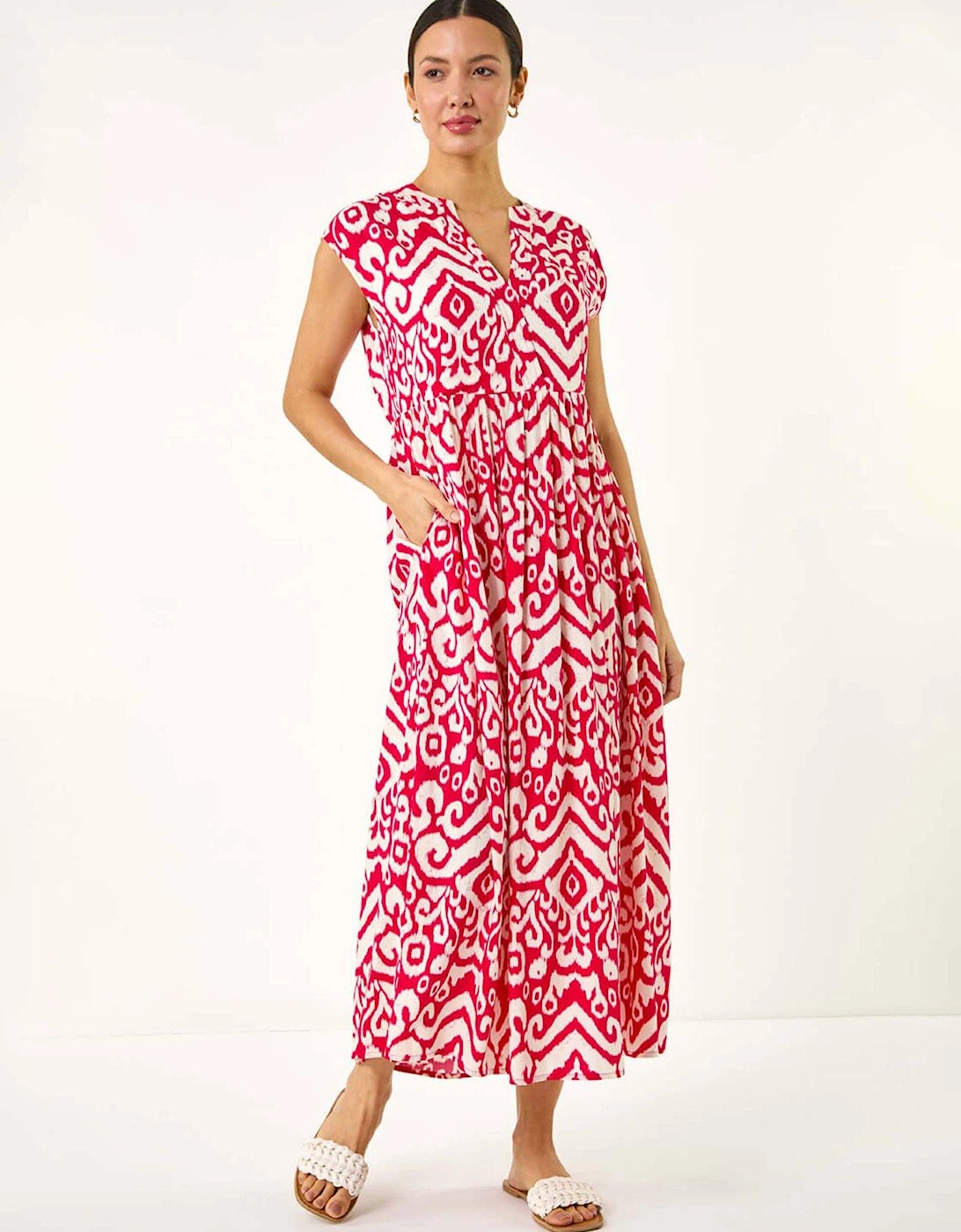 Aztec Print Midi Smock Dress - Pink, 2 of 1