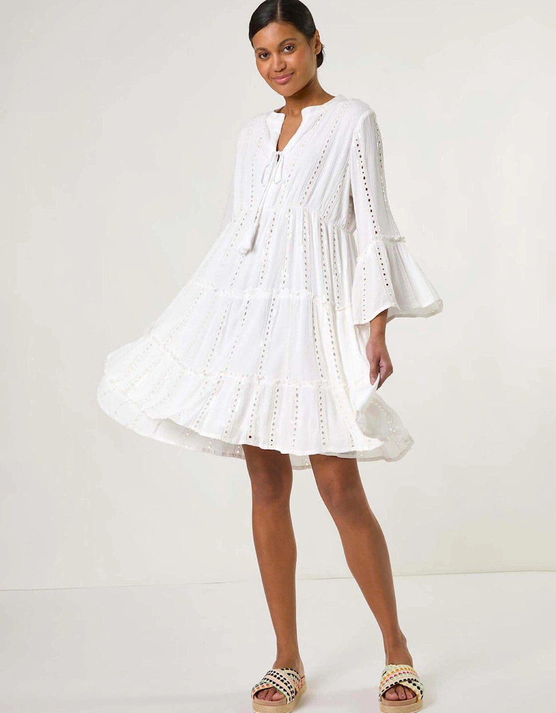 Shimmer Tie Detail Smock Dress - White, 2 of 1