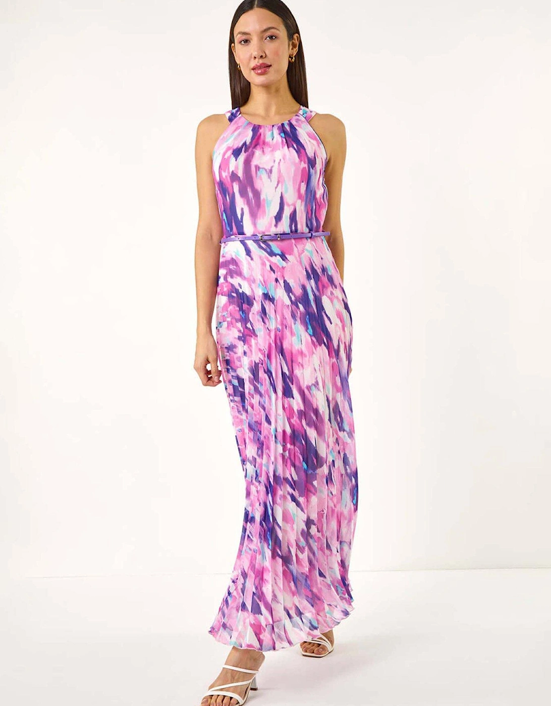 Blurred Print Pleated Maxi Dress - Purple, 2 of 1