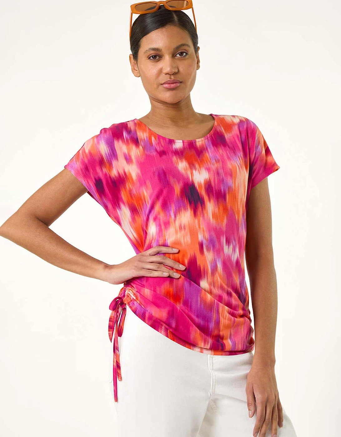 Abstract Print Side Tie Detail Top - Pink, 2 of 1