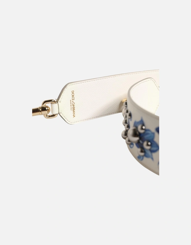 Floral Print Calf Leather Shoulder Strap Women - White Accessories