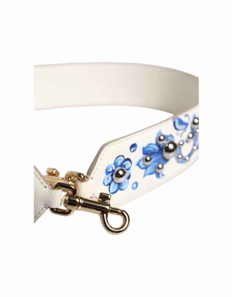 Floral Print Calf Leather Shoulder Strap Women - White Accessories