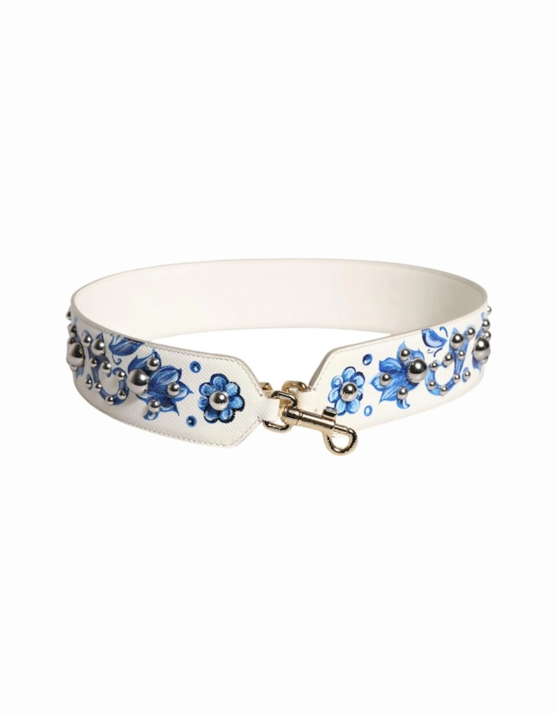 Floral Print Calf Leather Shoulder Strap Women - White Accessories