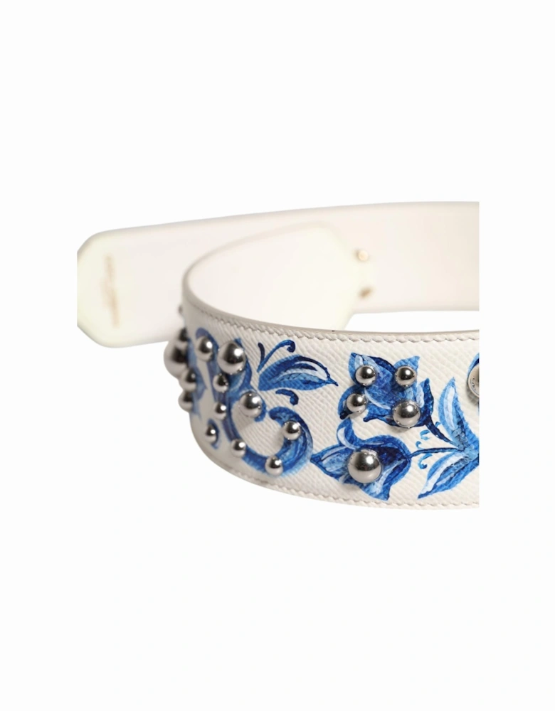 Floral Print Calf Leather Shoulder Strap Women - White Accessories