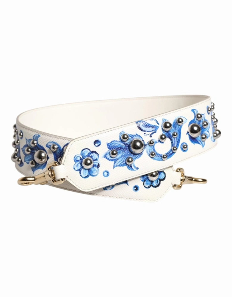 Floral Print Calf Leather Shoulder Strap Women - White Accessories