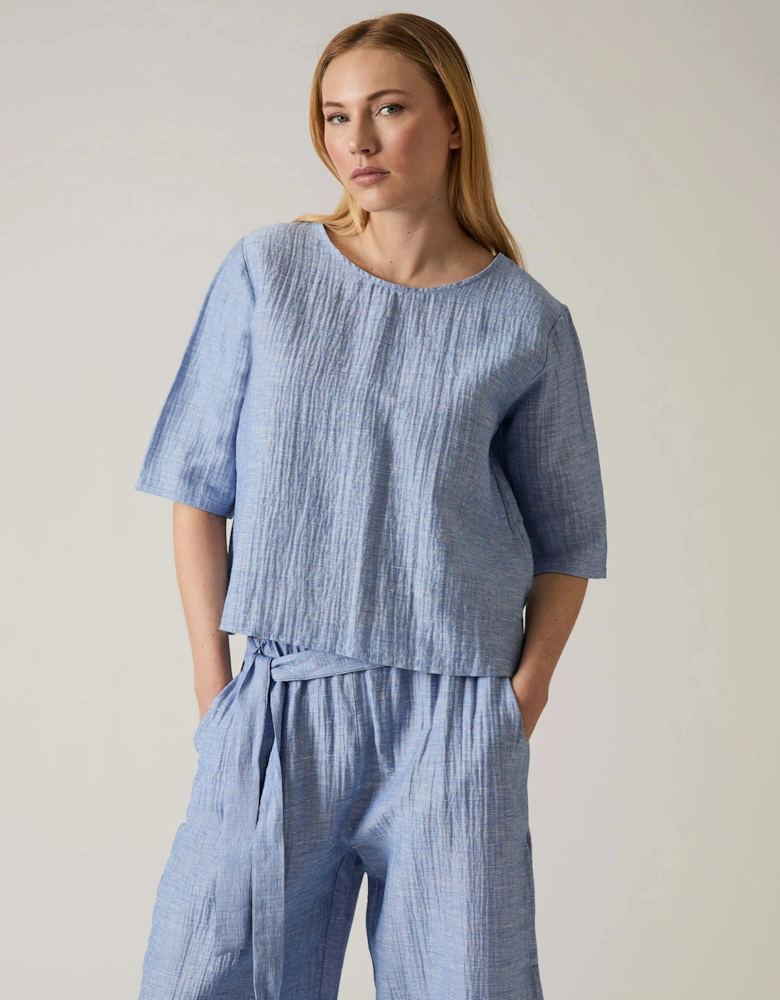 Blue Back Button Top