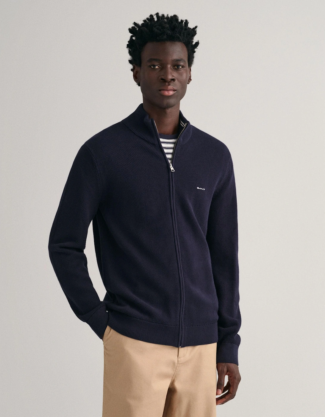 Mens Cotton Pique Full Zip Jumper, 6 of 5