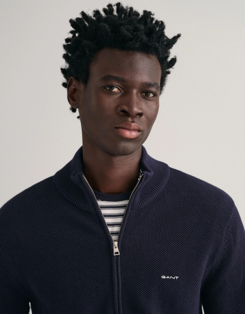 Mens Cotton Pique Full Zip Jumper