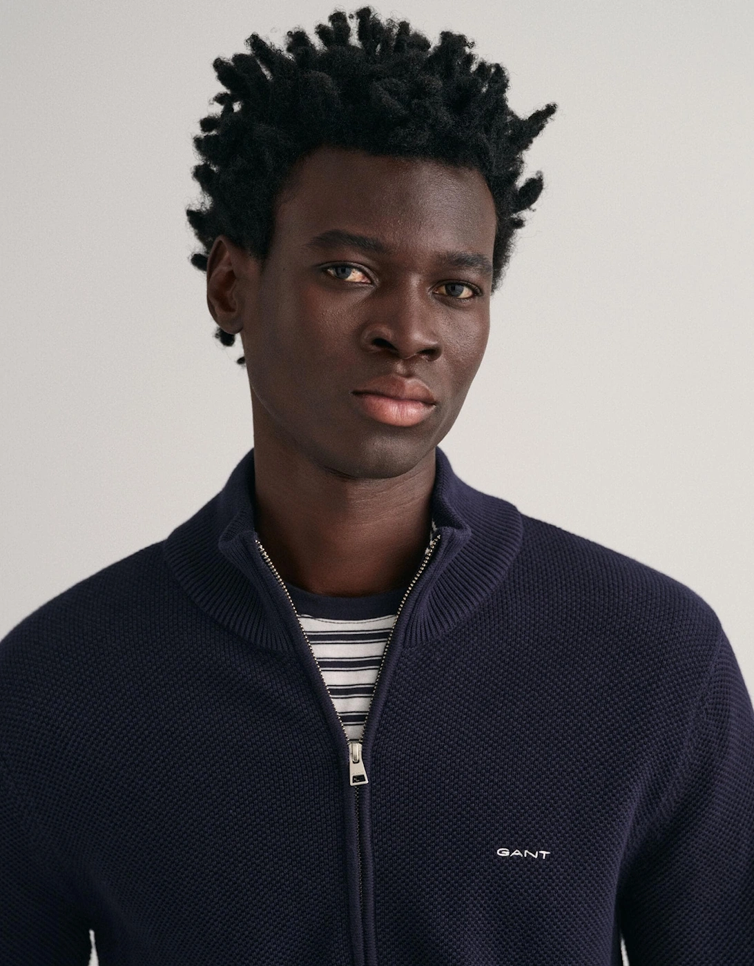 Mens Cotton Pique Full Zip Jumper