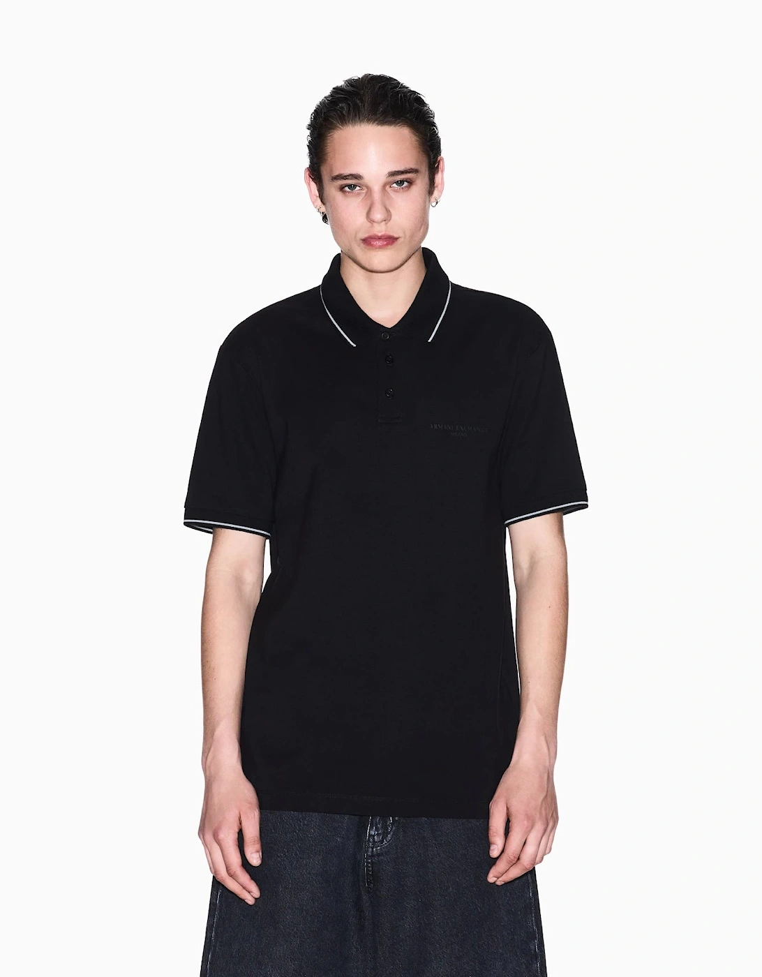 Armani Exchange Men's Black Regular Fit Mercerised Cotton Polo Shirt - - : 42/Regular Xl