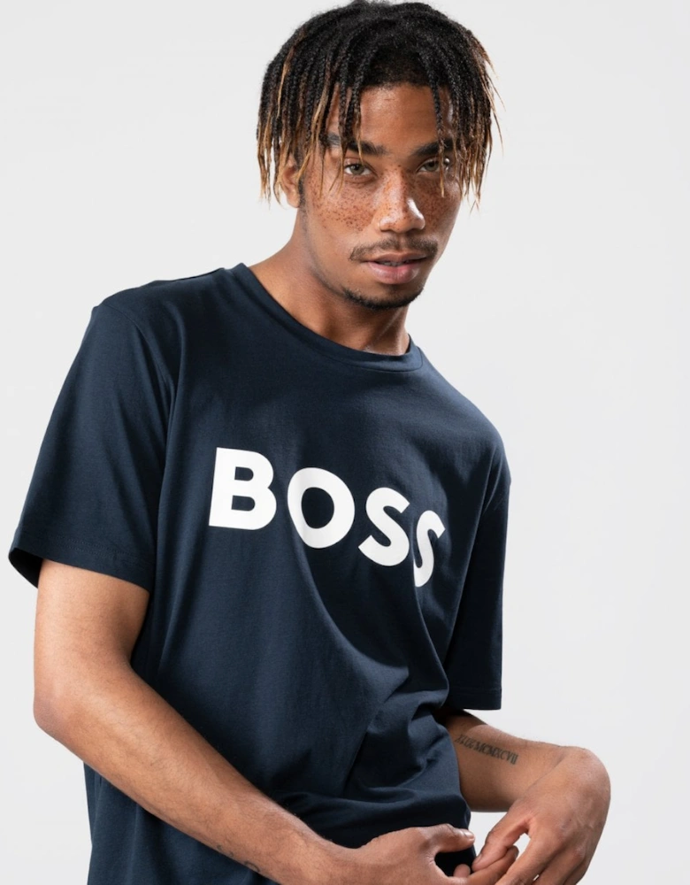 BOSS Orange Thinking 1 Large Rubber-Print Logo Mens T-Shirt