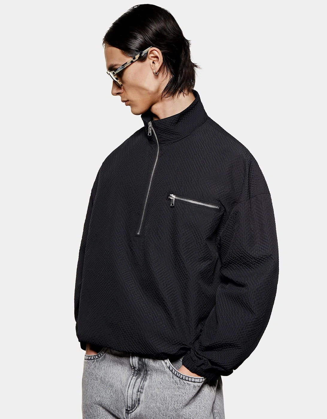 Seersucker Quarter Zip Sweatshirt, 6 of 5