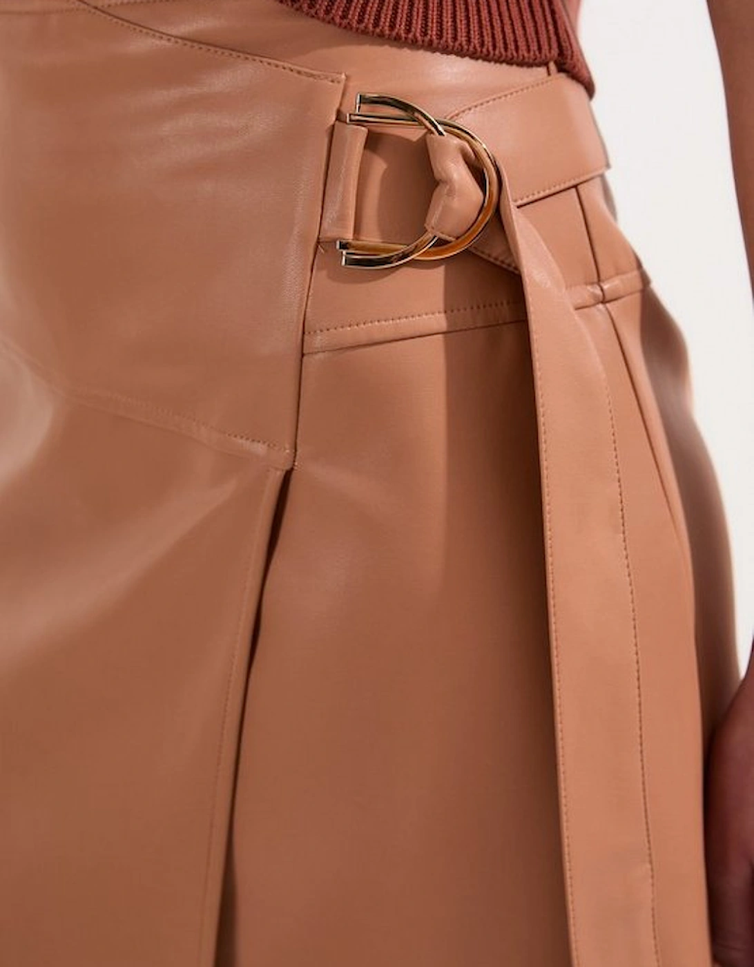 Faux Leather Tie Detail Wrap Midi Skirt