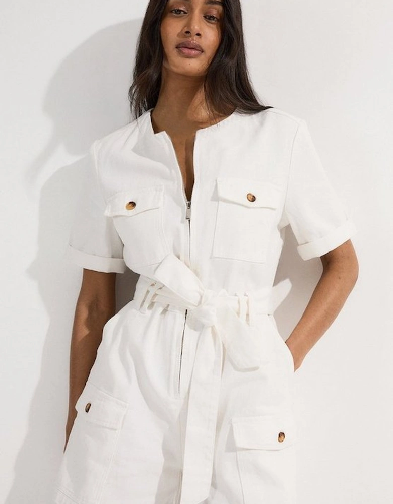 Denim Cargo Pocket Belted Playsuit