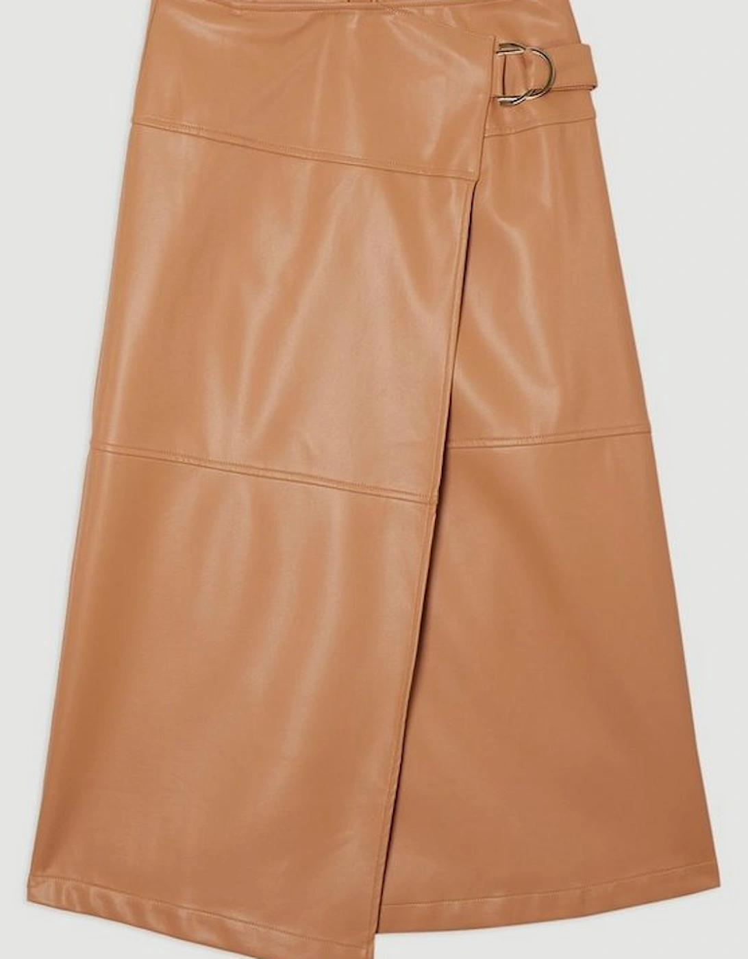Faux Leather Tie Detail Wrap Midi Skirt