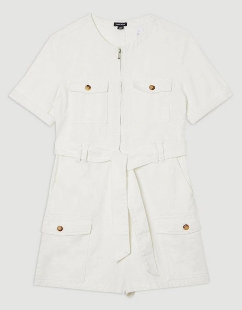 Denim Cargo Pocket Belted Playsuit