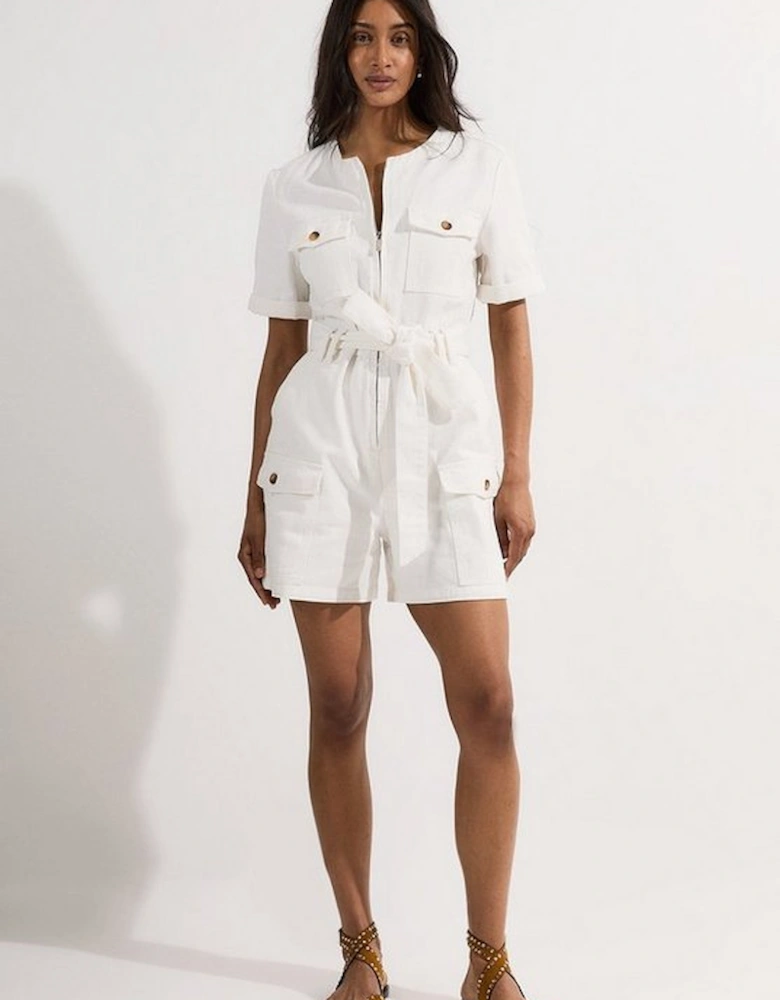 Denim Cargo Pocket Belted Playsuit