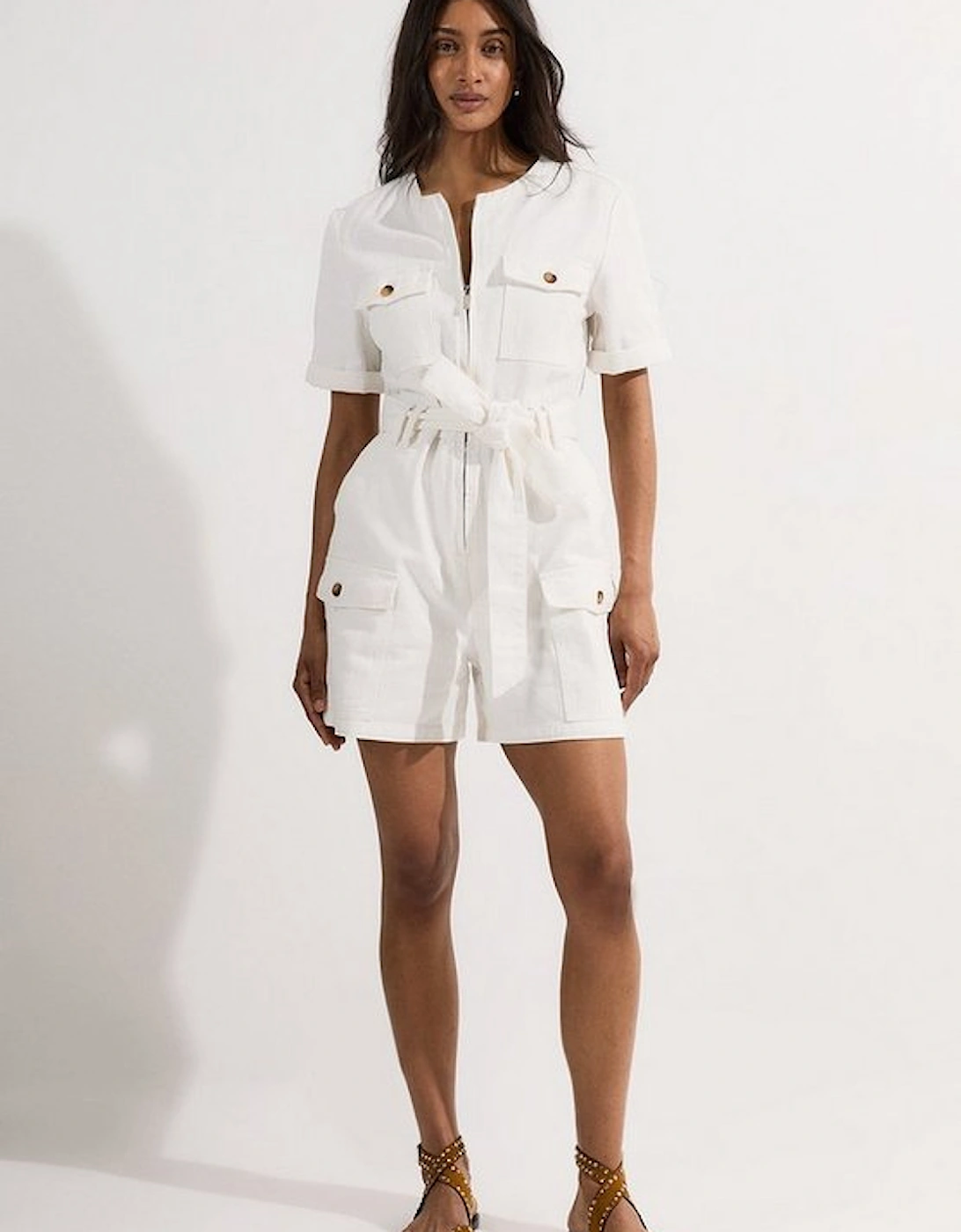 Denim Cargo Pocket Belted Playsuit