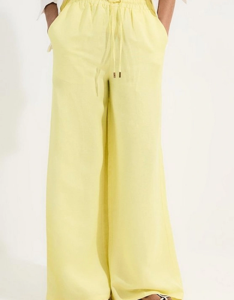 Viscose Linen Tie Waist Woven Trouser