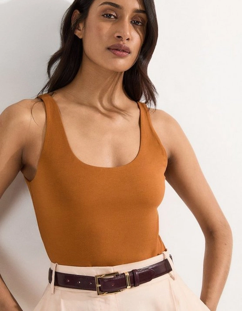 Stretch Cotton Sleeveless Scoop Neck Jersey Bodysuit