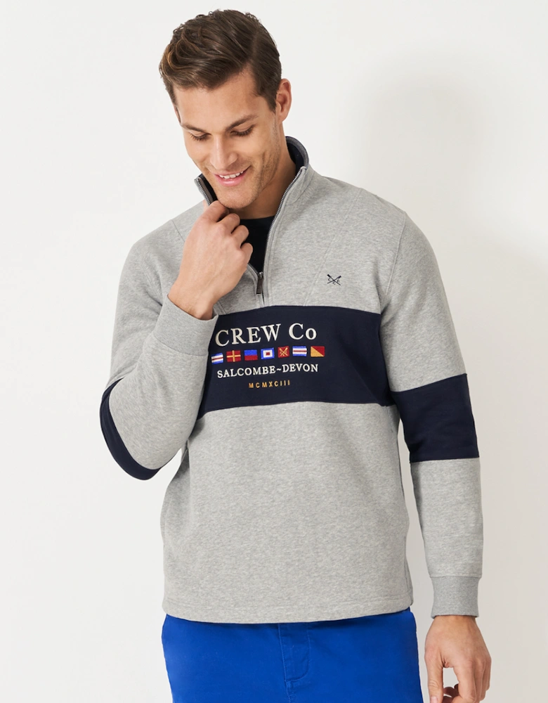 Men's Cut and Sew Graphic 1/2 Zip Sweatshirt Mid Grey Marl/Heritage Dark Navy