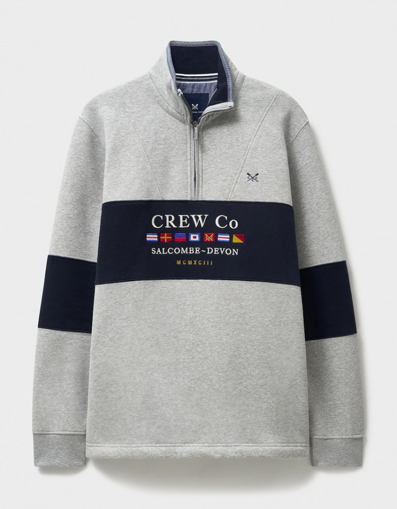 Men's Cut and Sew Graphic 1/2 Zip Sweatshirt Mid Grey Marl/Heritage Dark Navy