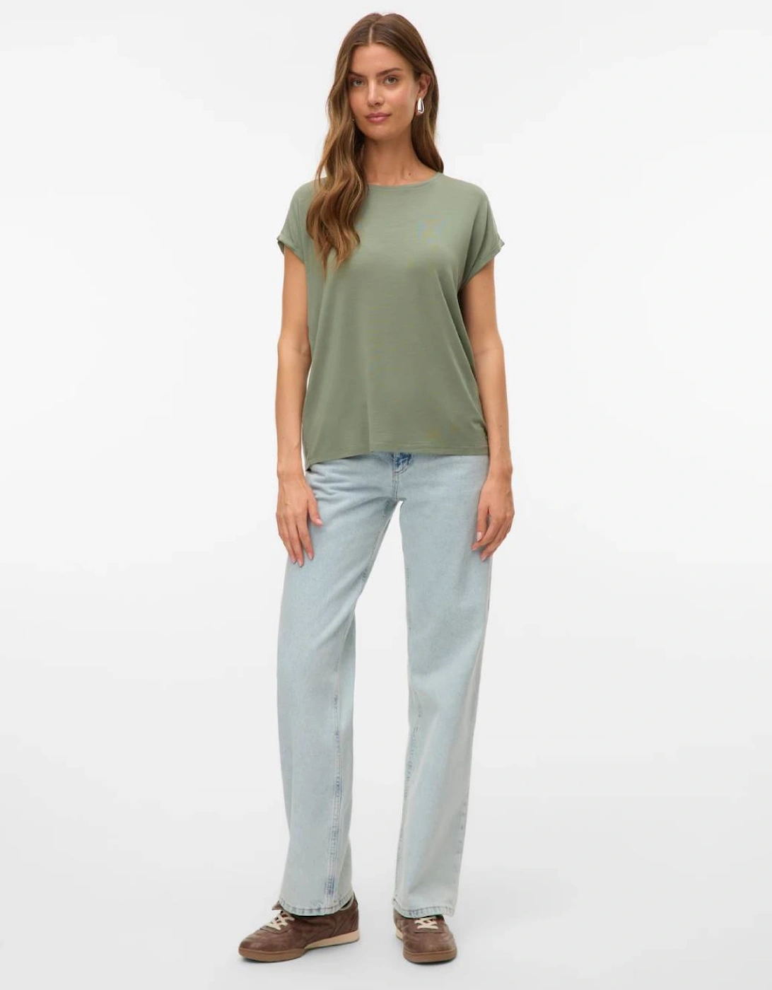 Ava Plain Short Sleeve Top Hedge Green