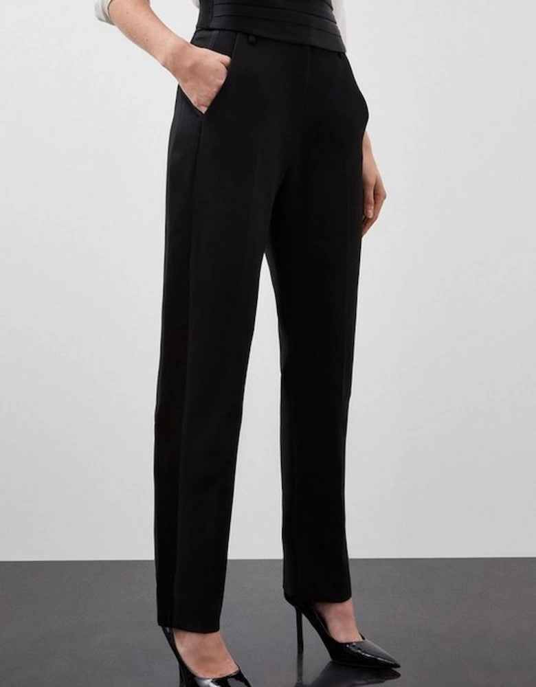 Compact Stretch Satin Side Slim Leg Tailored Trouser